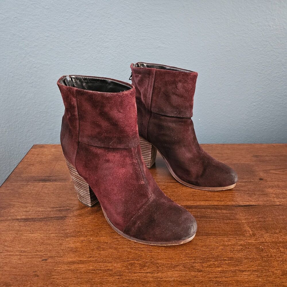 Rag Bone Newbury Chocolate Brown Leather Block Heel Ankle Boots Womens US 8.5
